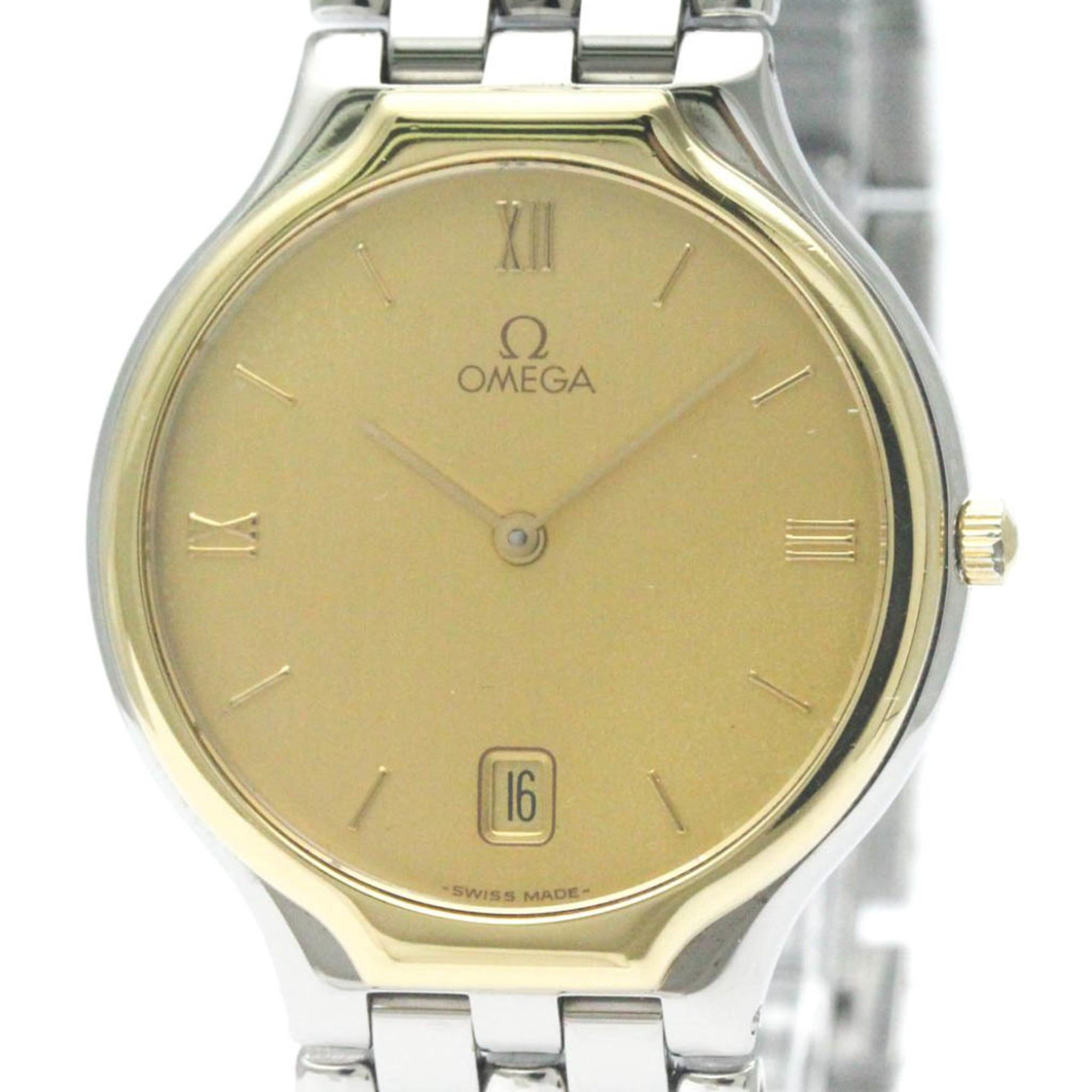 Polished OMEGA De Ville K18 Gold Steel Quartz Mens Watch 196.0316