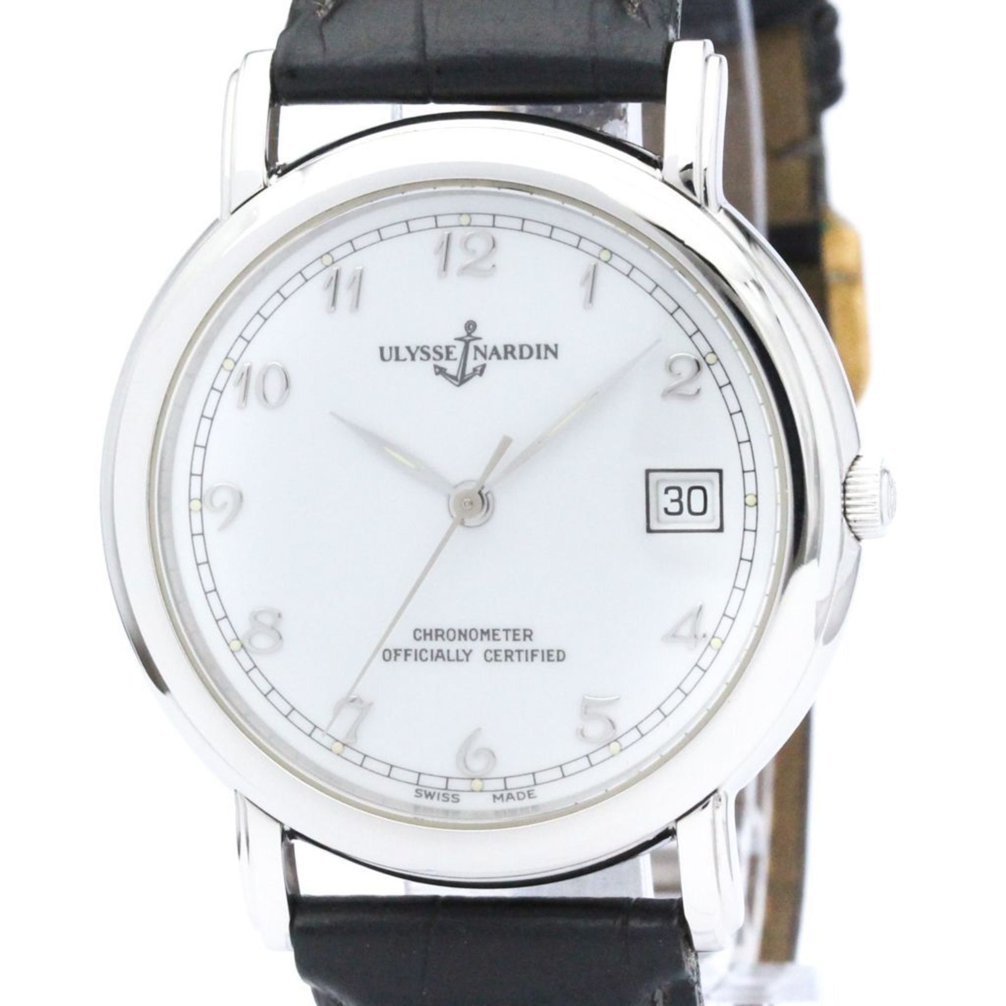 ULYSEE NARDIN Stainless Steel Leather Automatic Mens Watch 133-77