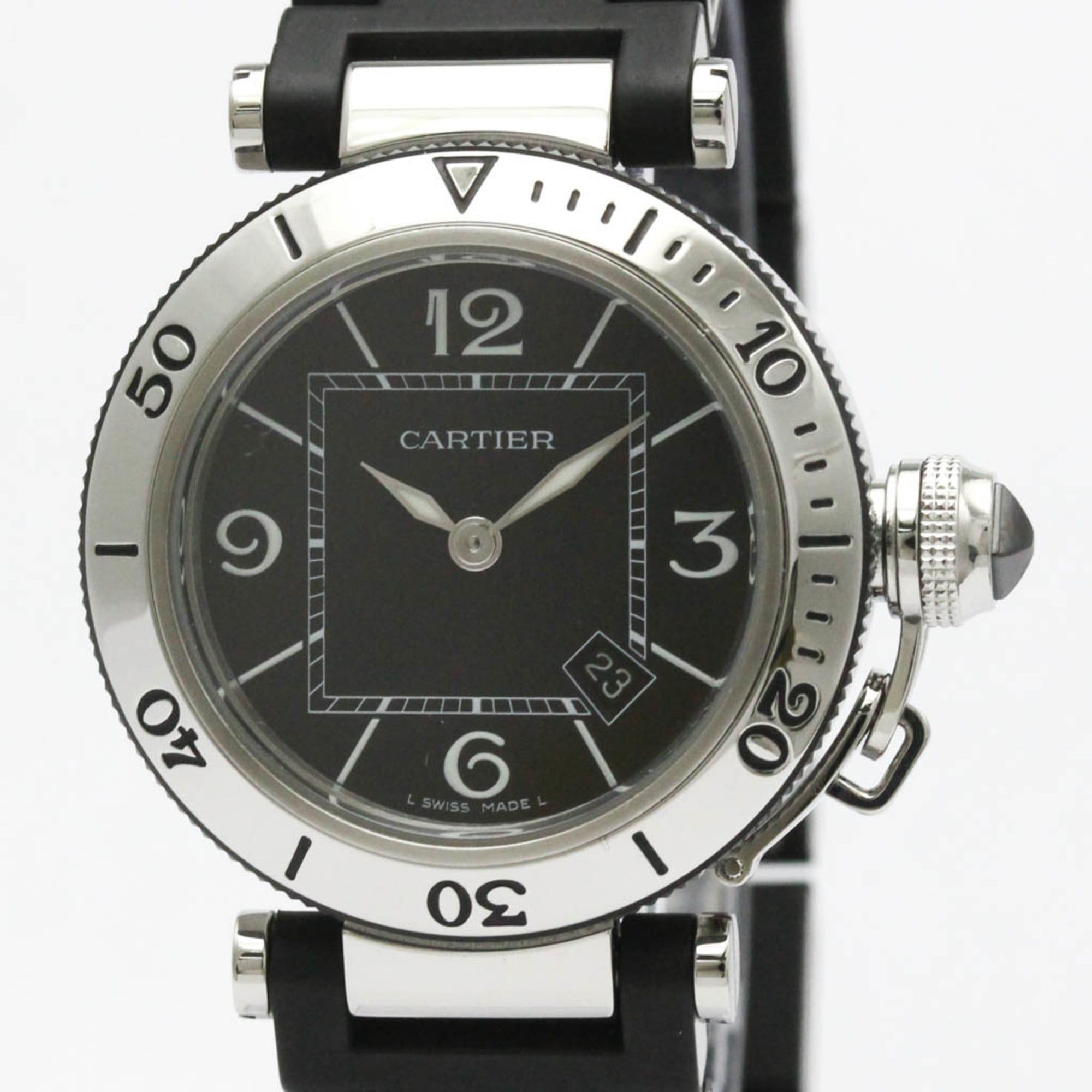 CARTIER Pasha Seatimer Steel Quartz Ladies Watch W3140003 Polished