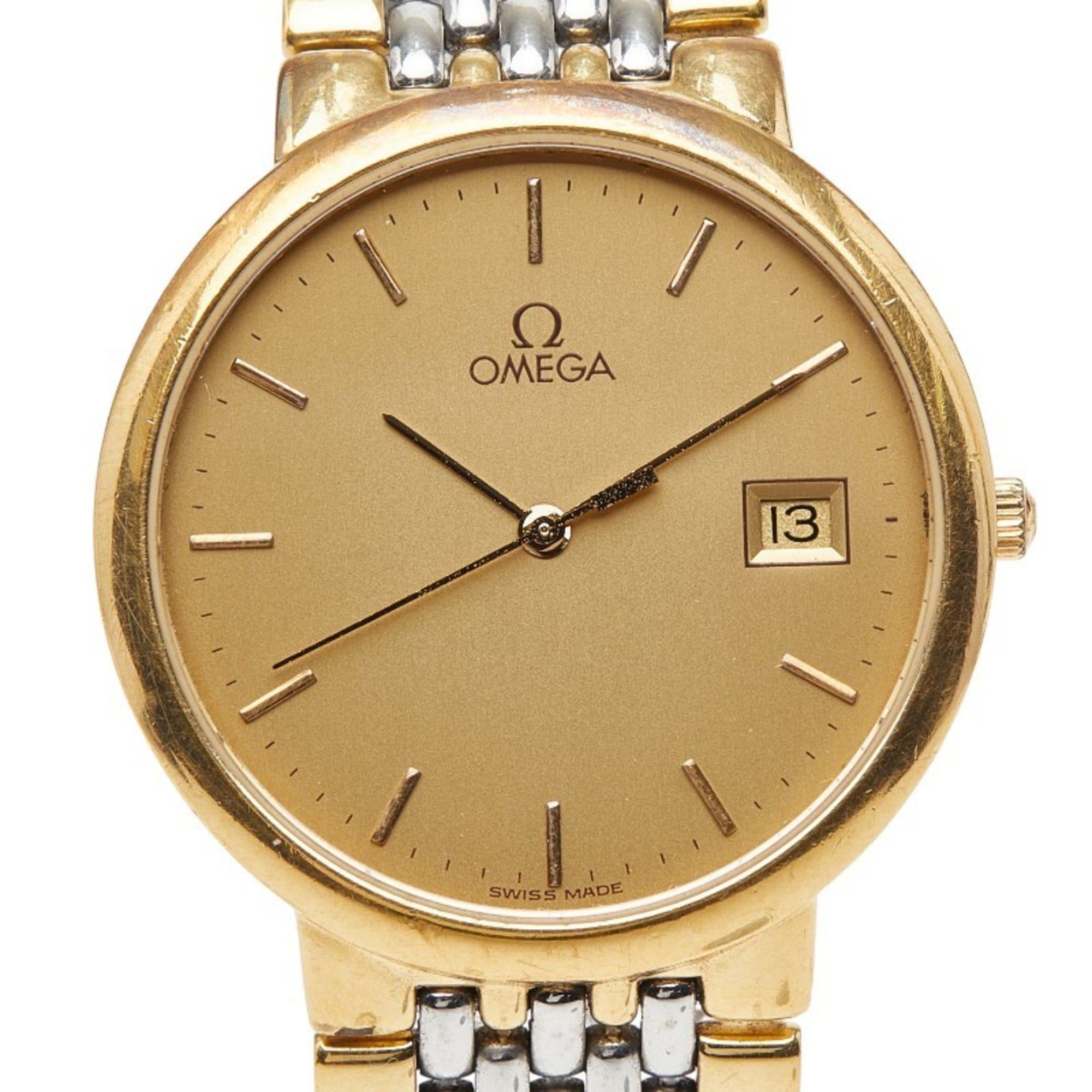 Omega De Ville Watch 396.1012 Swiss Quartz Gold Dial Stainless Steel Boys OMEGA
