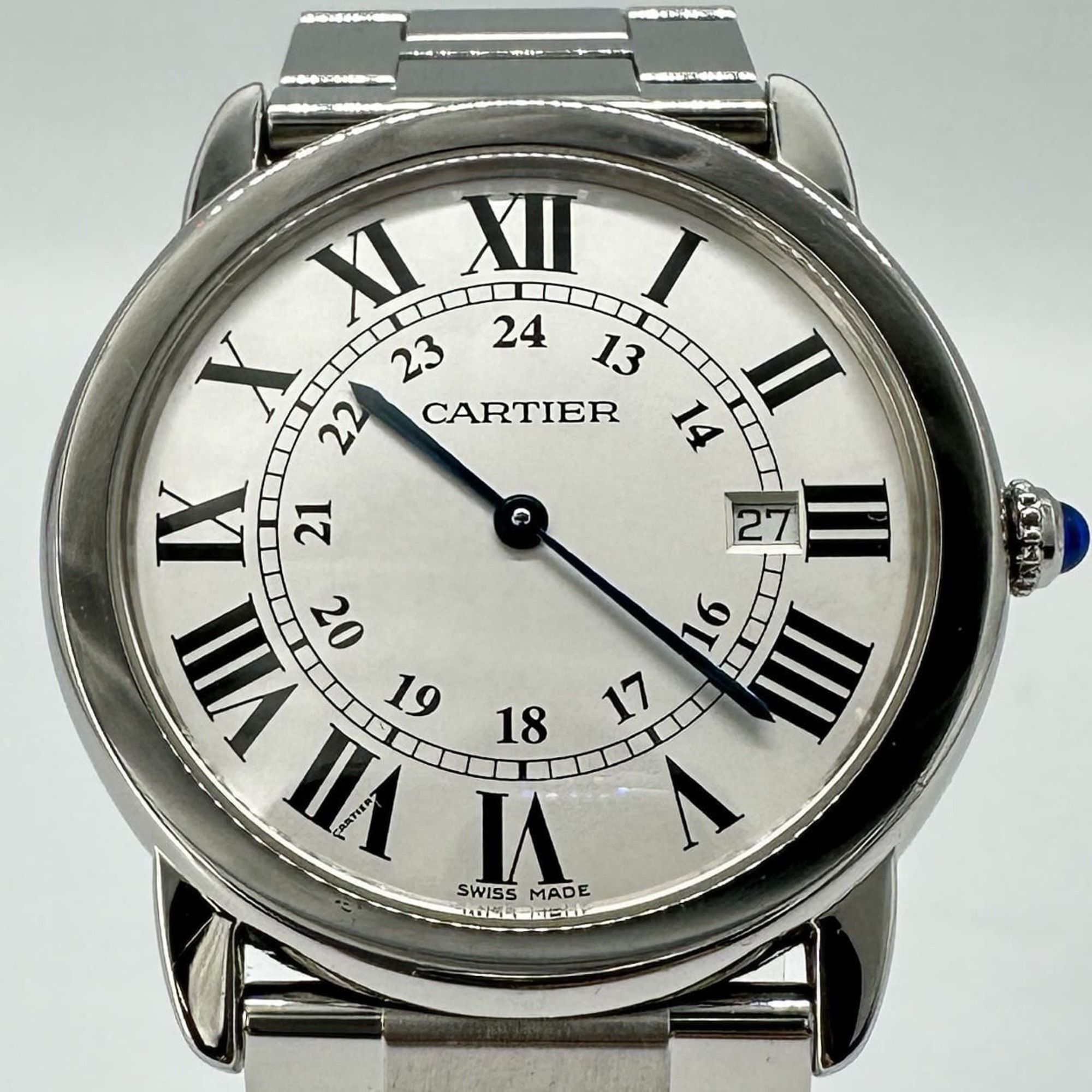 Cartier Rondo Solo LM de W6701005 Men's Watch with Date, Quartz Movement, Stainless Steel, White and