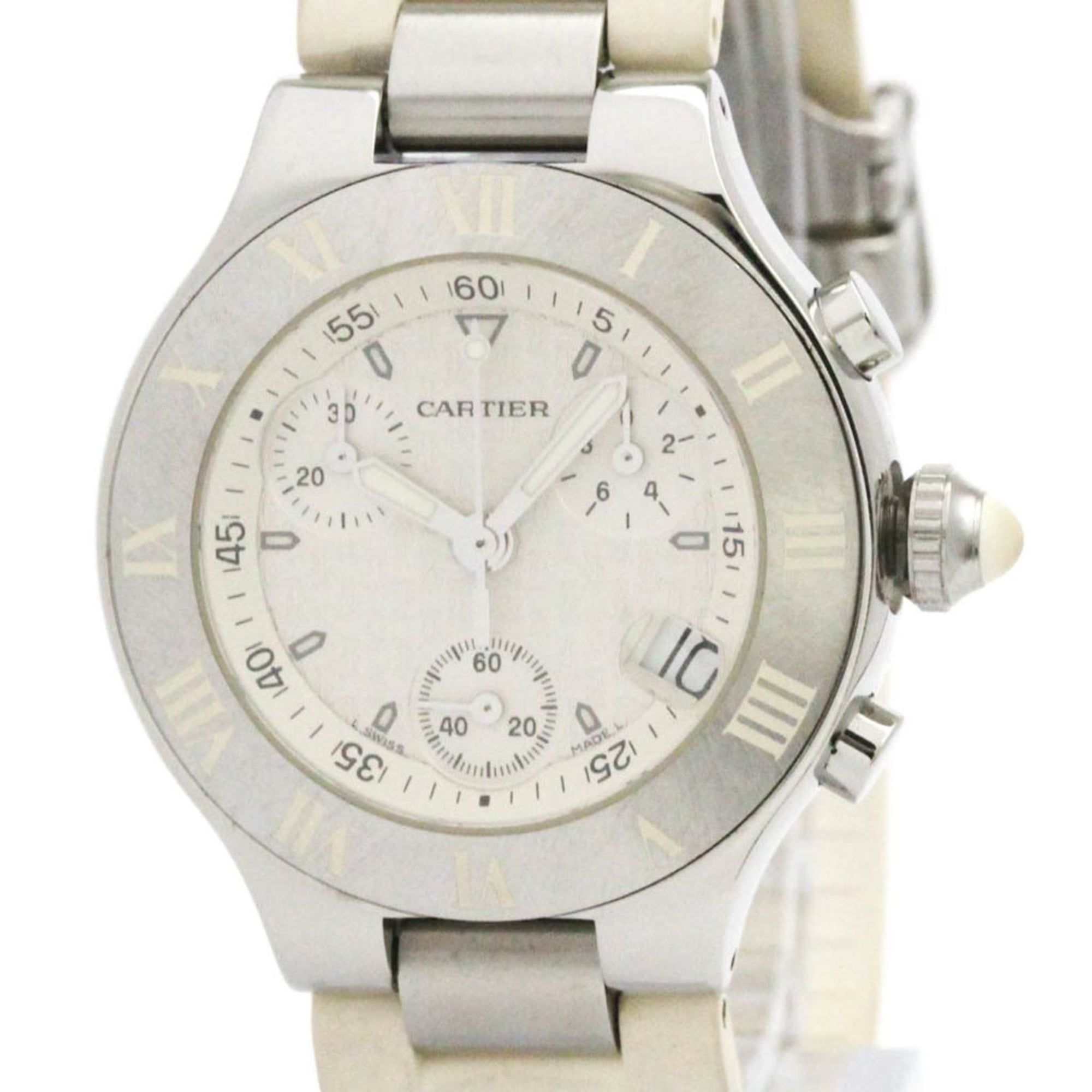 CARTIER Must 21 Chronoscaph Steel Quartz Ladies Watch W10197U2 Polished