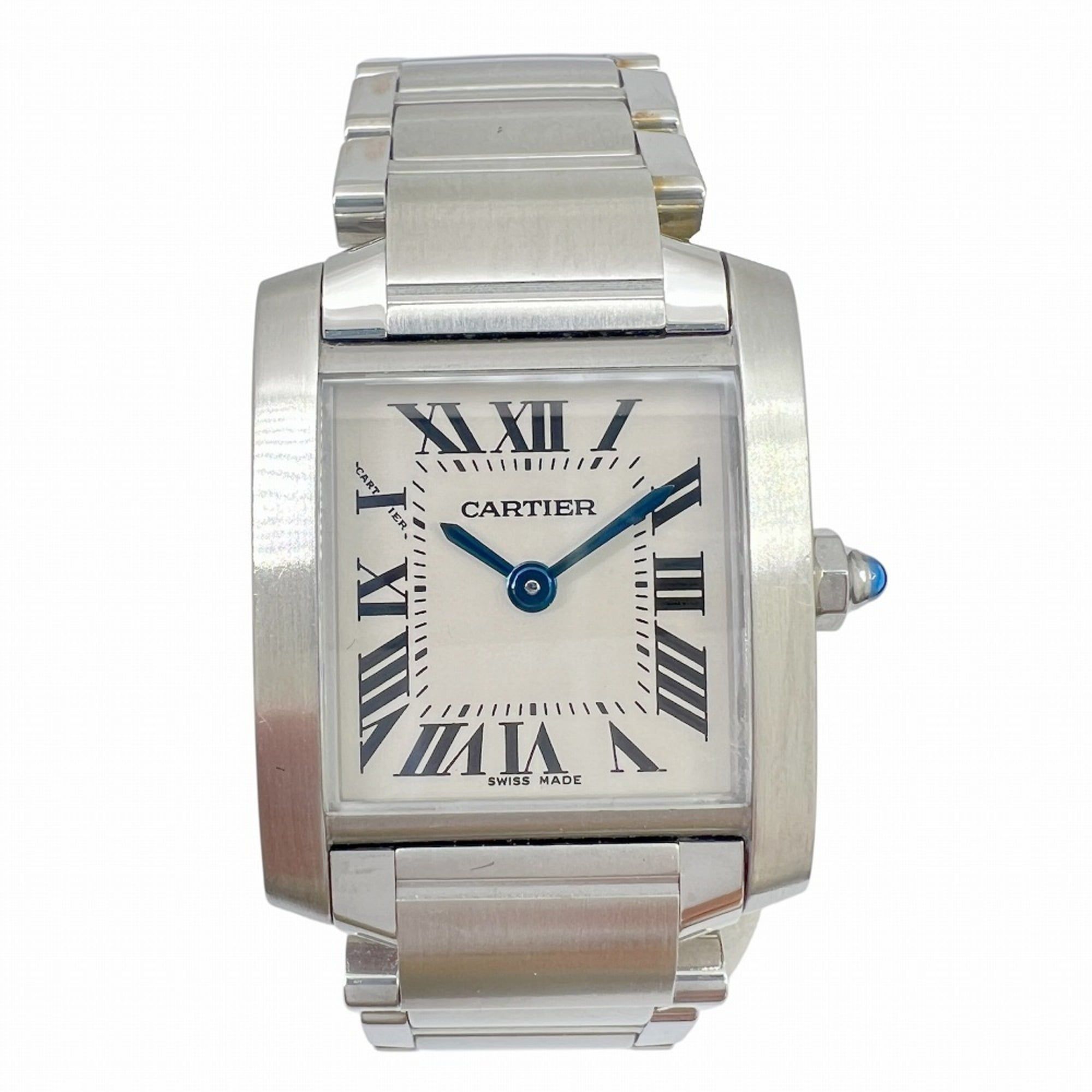 CARTIER Tank Française SM Stainless Steel White Dial Quartz Wristwatch for Men and Women