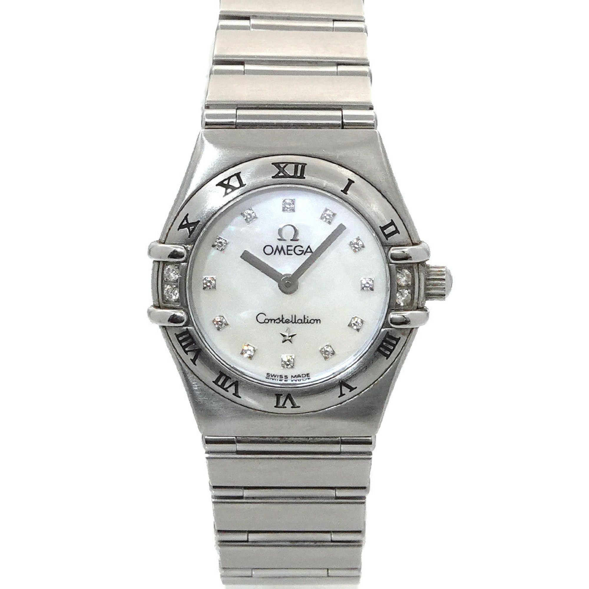 OMEGA Constellation Mini My Choice 1566 76 4P Diamond Bezel Women's Watch 12P White Shell Quartz