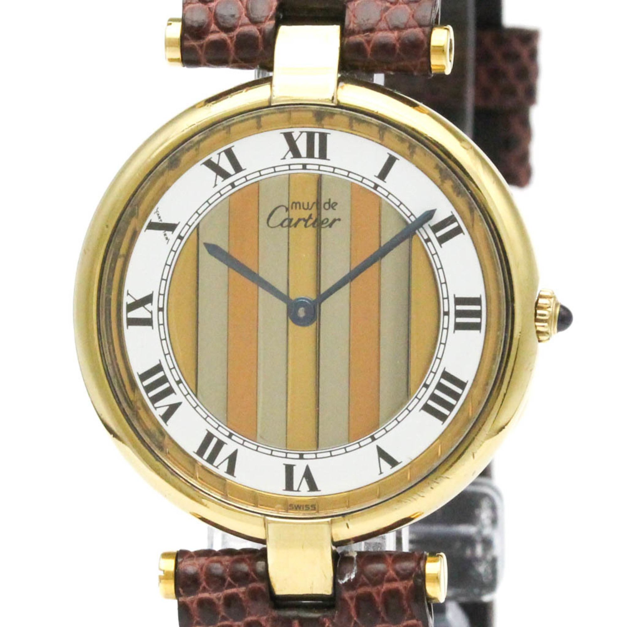 CARTIER Must Vendome Gold Plated Leather Quartz Unisex Watch 590003
