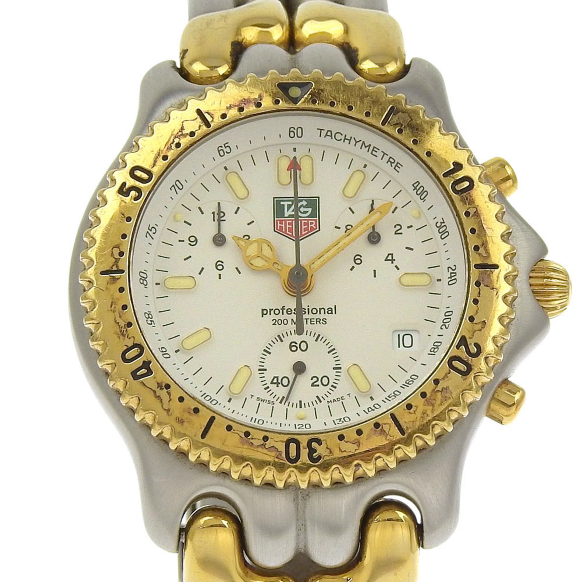 TAG HEUER Cell Watch CG1120-0 Stainless Steel Gold Quartz Chronograph White Dial Men's