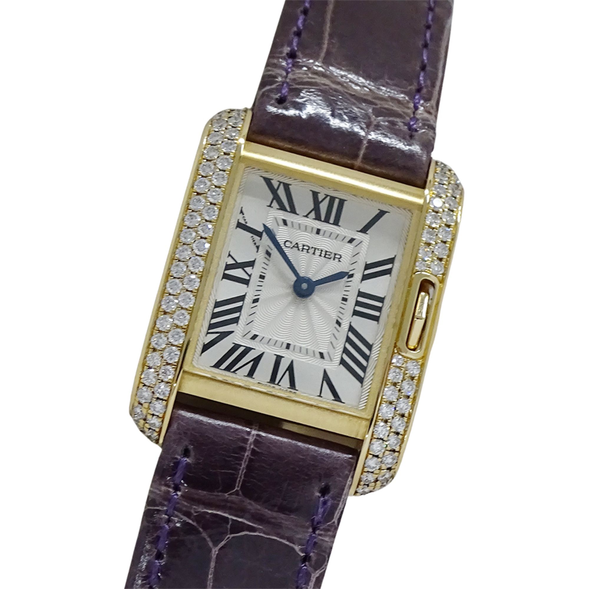 Cartier Tank Anglaise Watch, Women's, Small, Diamond, Quartz, QZ, 750YG, Leather, Square, Polished,