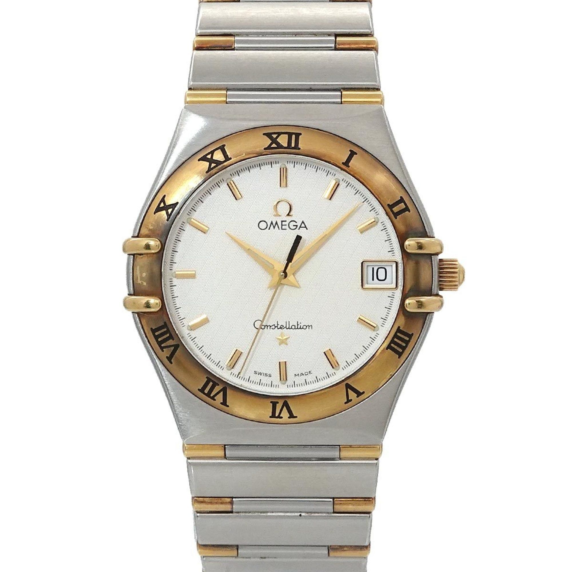 OMEGA Constellation Two-Tone 1312 30 Men's Watch with Date Display, Silver/Yellow Gold Quartz Moveme
