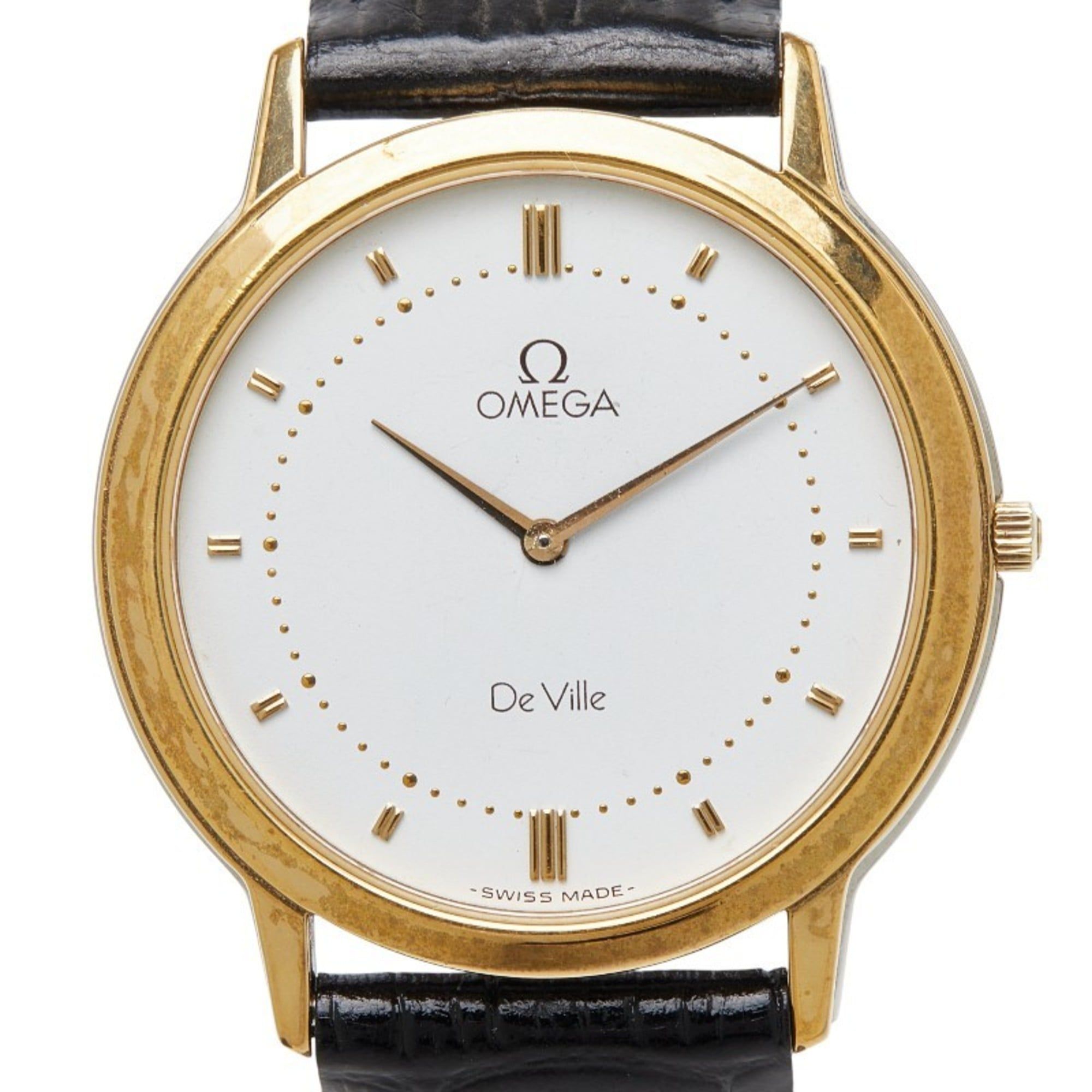 Omega De Ville Watch, Swiss Quartz, White Dial, Stainless Steel, Leather, Men's, OMEGA