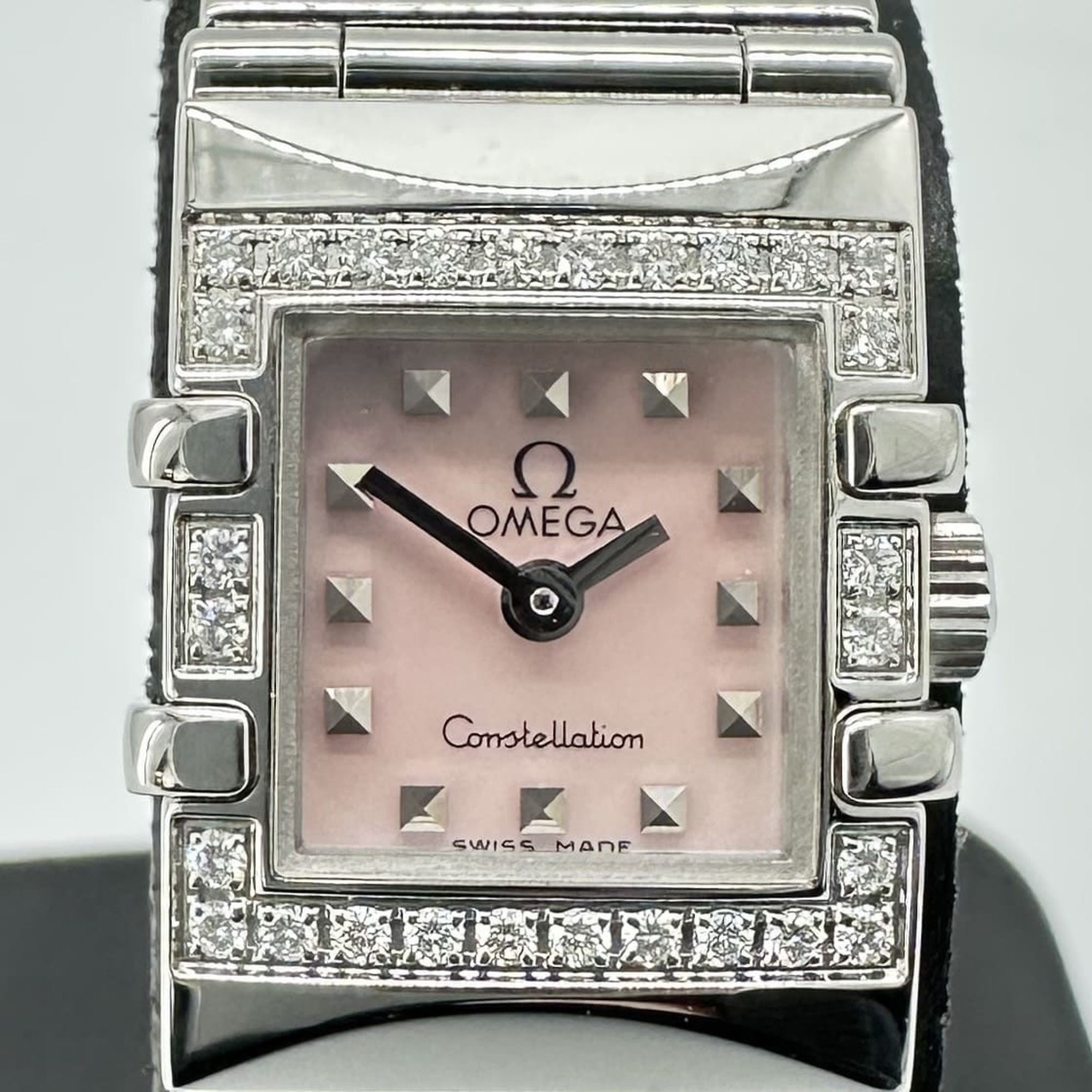 OMEGA Constellation Cale Quadra Diamond Quartz Stainless Steel Pink Shell Women's Watch 1537.73