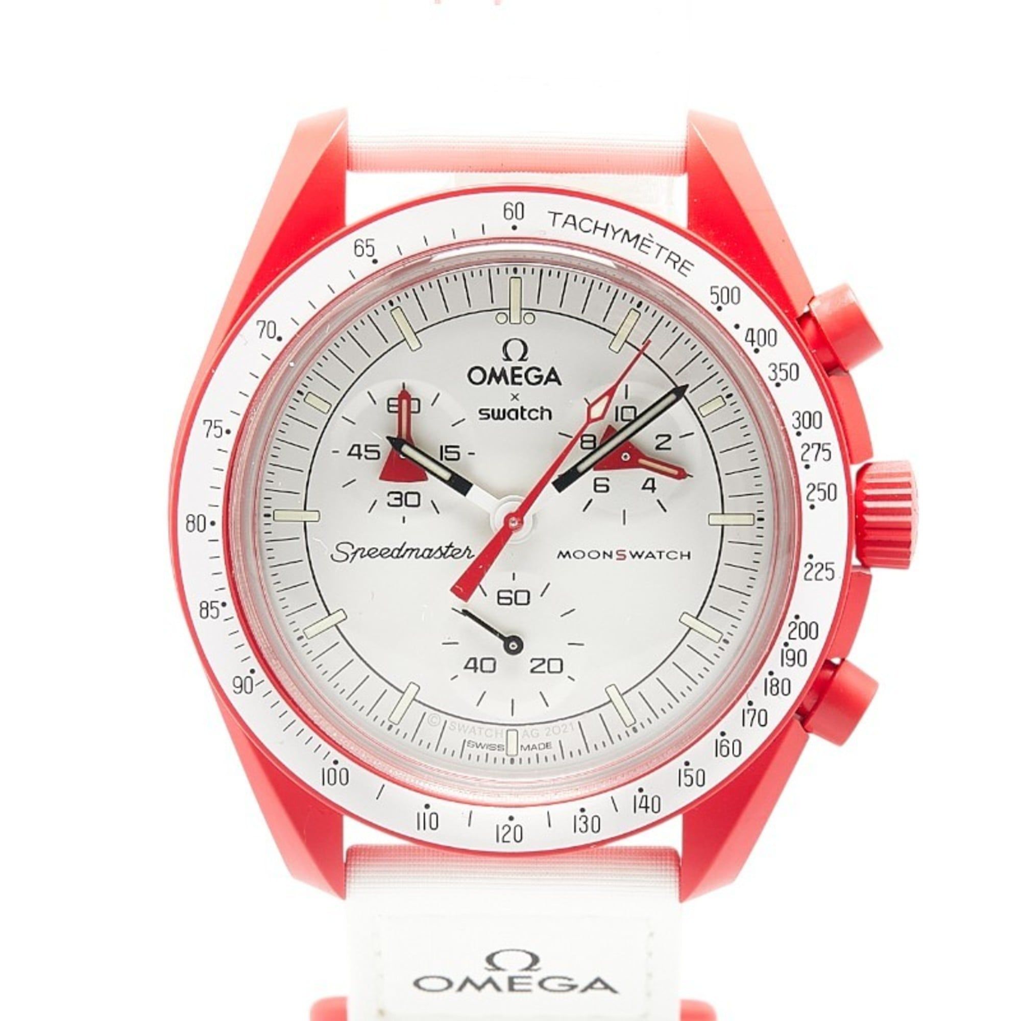 OMEGA x Swatch Moon MISSION TO MARS Wristwatch SO33R100 Quartz White Dial Ceramic Nylon Men's