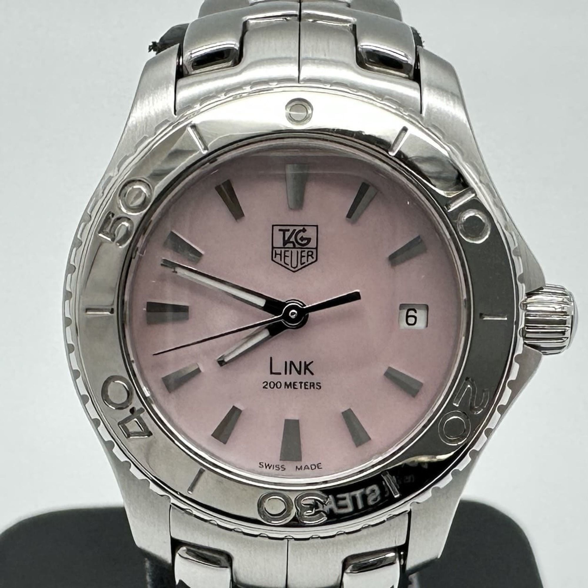 Polished TAG HEUER Link WJ1315-1 Watch, Date, Quartz, Silver, Pink Shell, Women's, ITIOC46FFZZE