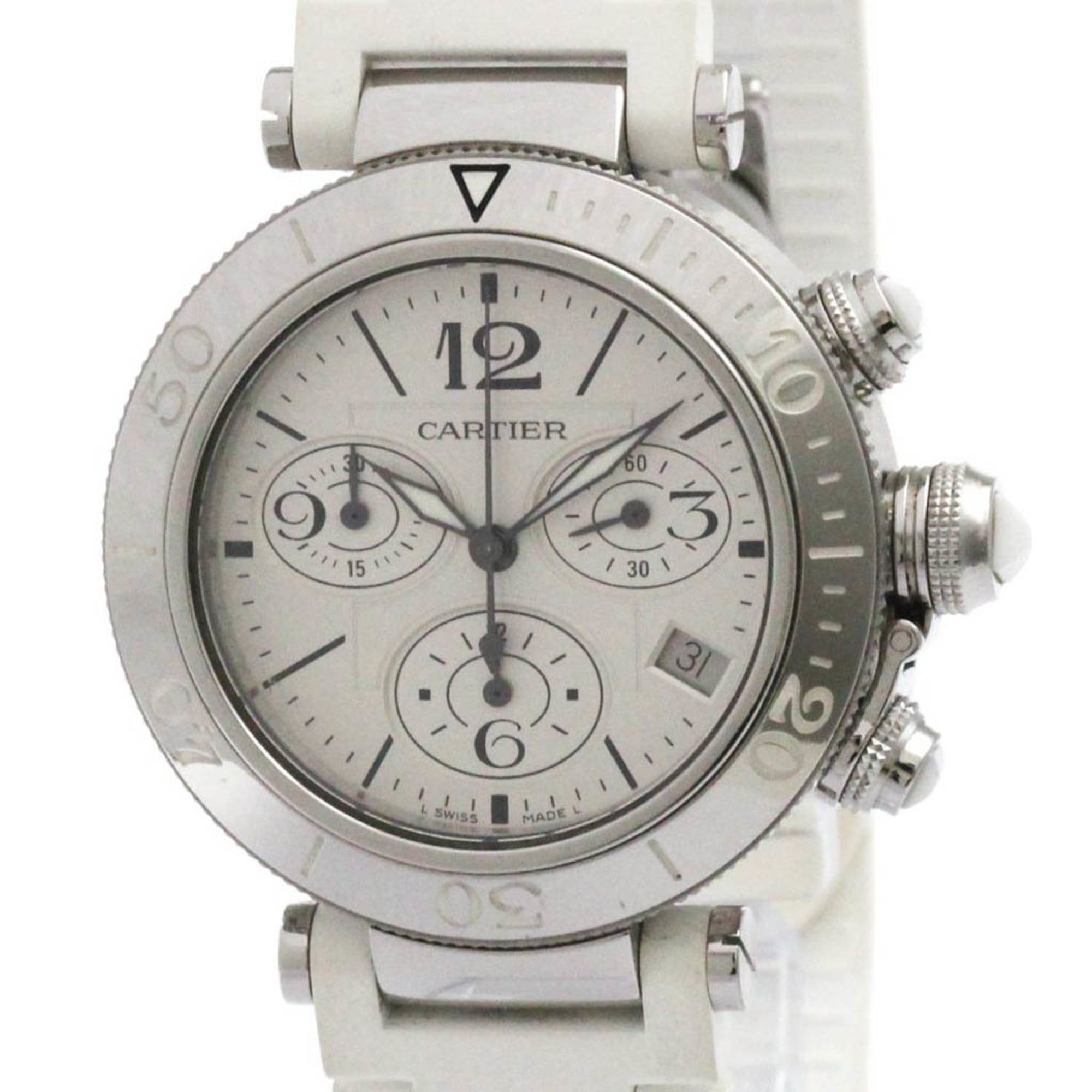 CARTIER Pasha Seatimer Steel Quartz Mid Size Watch W3140005 Polished