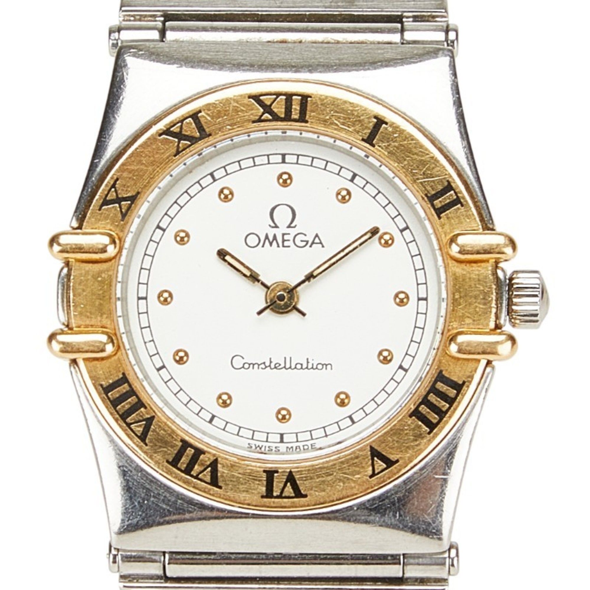 Omega Constellation Watch, Quartz, White Dial, Stainless Steel, Yellow Gold, Women's, OMEGA