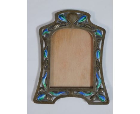 An Edward VII hallmarked silver photograph frame with blue and green enamel decoration, marked for Lawrence Emanuel, Birmingh