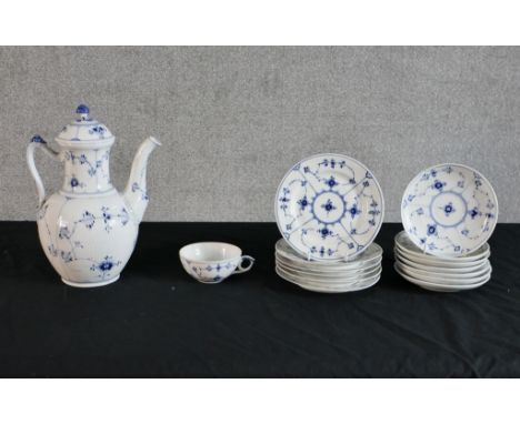 A Royal Copenhagen blue and white fluted  porcelain part coffee set each with painted and impressed marks to base. H.28cm lar
