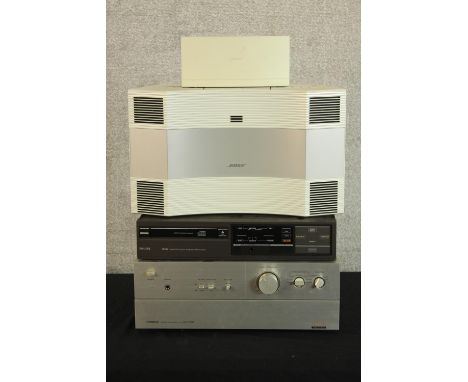 Various electrical hi-fi equipment to include Bose, Hitachi and Phillips. H.16 W.44cm. (largest) 