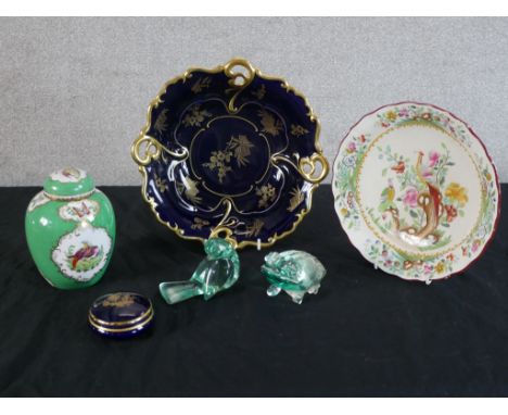 Assorted decorative ceramics to include a Copeland Spode bowl with floral decoration, a Limoges powder box and cover together