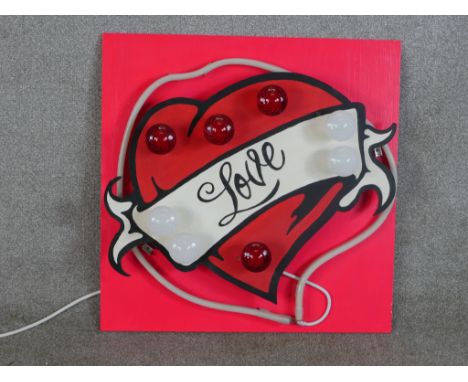 A contemporary painted three dimensional Love wall hanging light fitting (working order) H.61 W.60 D.11cm 