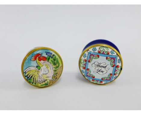 Small Halcyon Days 'Thank You' enamel box and another (2) 