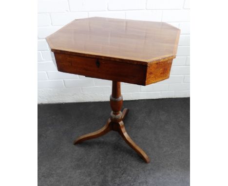 Mahogany octagonal sewing / work table with single drawer and tripod legs, 69 x 54cm 