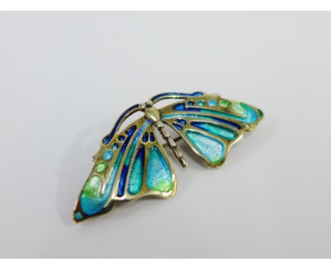Silver and enamel butterfly brooch, stamped 925, 5cm wide 