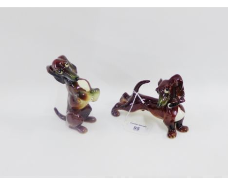 Two Goebel brown glazed Dachshunds, with printed backstamps, tallest 12cm, (2) 