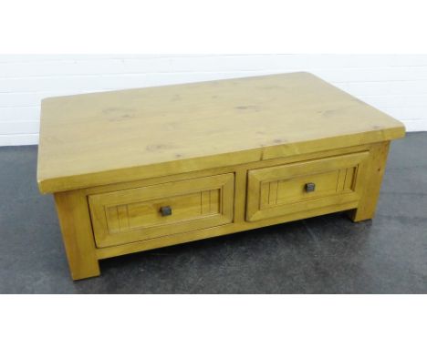 Contemporary light oak coffee table, 41 x 122cm 