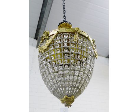 Brass and faux crystal basket style chandelier light fitting