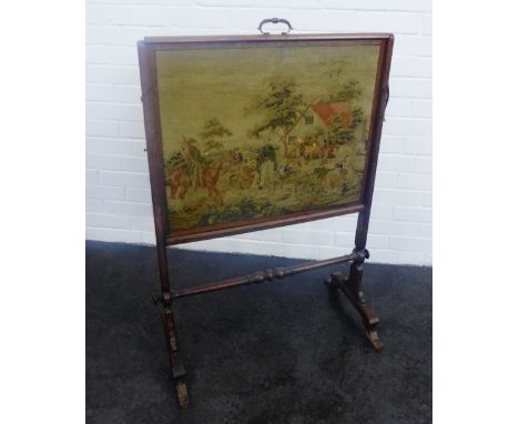 19th century rosewood fire screen, with tapestry panel, 105 x 70cm 