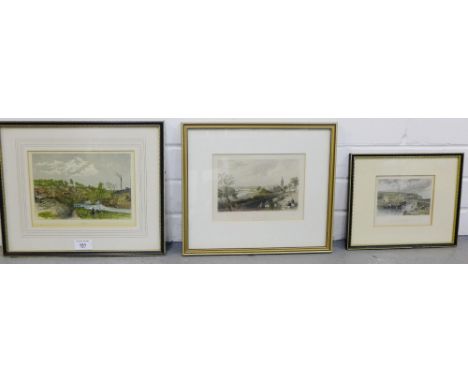 Group of three coloured engraved prints to include 'Eyemouth The Coast of Berwickshire', 'The Town of Dumfries' and 'Lasswade
