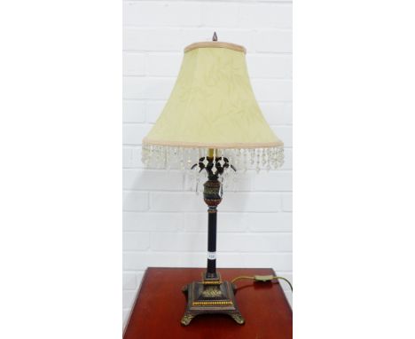 Contemporary table lamp and shade with faux crystal lustres, 75cm high 