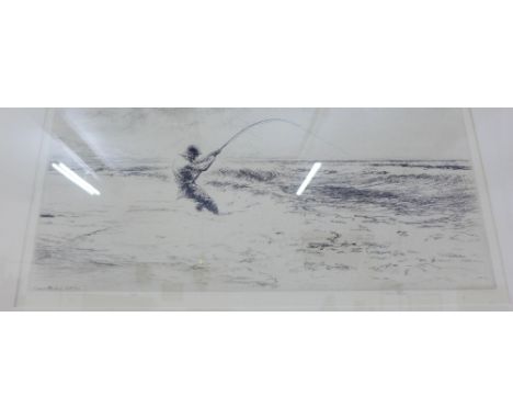 'Sea Fishing'  Etching, signed in pencil and dated 1929 in the plate, in a glazed frame, 40 x 21cm 