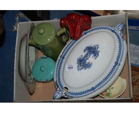 A Booths Samplex pattern oval lidded Dish having two handles,  Carltonware jam dish, a Brownfield & Sons wall plate "Pastimes