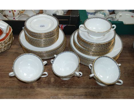 A Royal Worcester 'Francesca' pattern part Dinner Service including seven dinner plates, seven salad plates, seven soup cups 