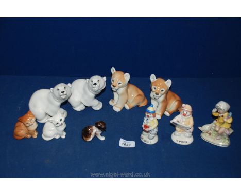 Three Beswick Kittens, two Beswick little loveables, four USSR figures together with a vintage German figurine