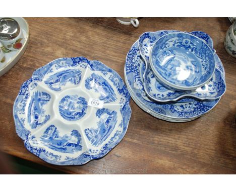 A quantity of blue 'Italian' Spode china including plates, hors d'oeuvres dish, etc