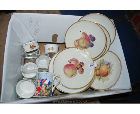 A quantity of china to include ramekins, some being Evesham ware, quantity of display plates to include Spode, V.E. Day mug, 