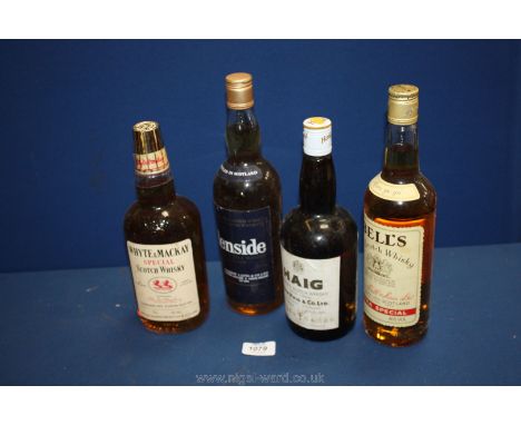 Four bottles of Scotch whisky including Glenside, Haig, Whyte & Mackay and Bell's
