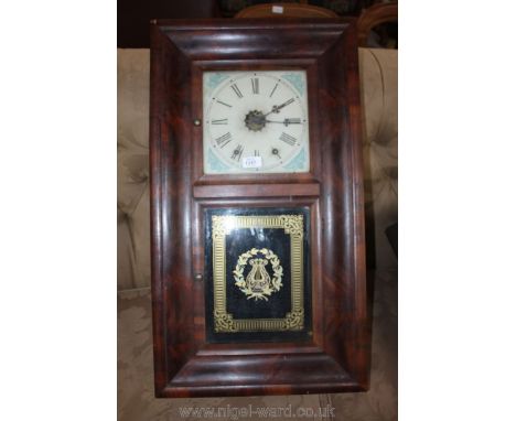 An American "Jerome & Co." wall Clock in Mahogany case with eight day movement, no key (a/f)