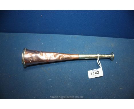 A 19th c. white metal and copper Hunting Horn; 9" long (well used)