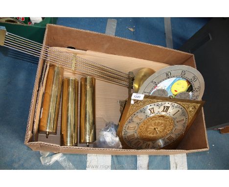 A Grandfather clock movement, pendulum and weights