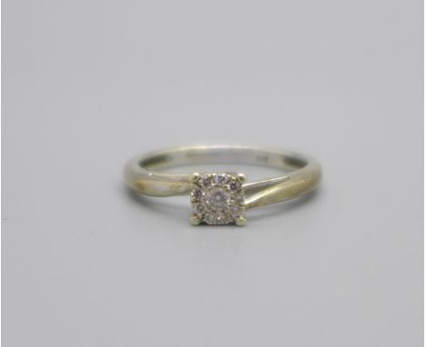 A 9ct white gold and diamond engagement ring, 1.8g, K 