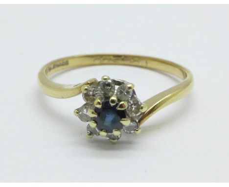 A 9ct gold, sapphire and diamond cluster ring, 1.6g, P 