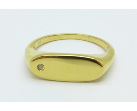 A silver gilt and diamond set signet ring, 3.3g, U 