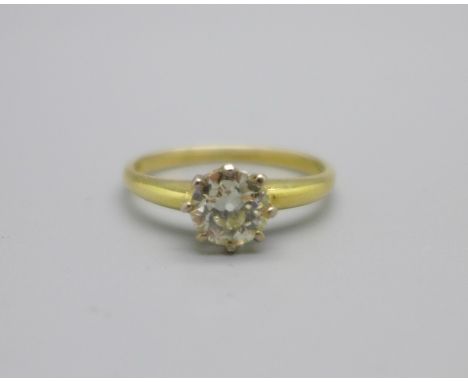 An 18ct gold diamond solitaire ring, approximately 0.80carat diamond weight, 2.6g, M 