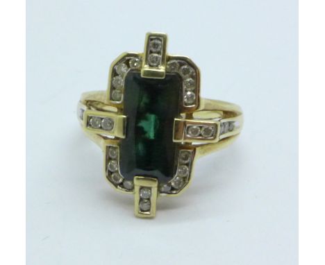 A 9ct gold, diamond and tourmaline ring, 4.9g, N 