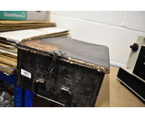 A vintage bus conductors metal storage box
