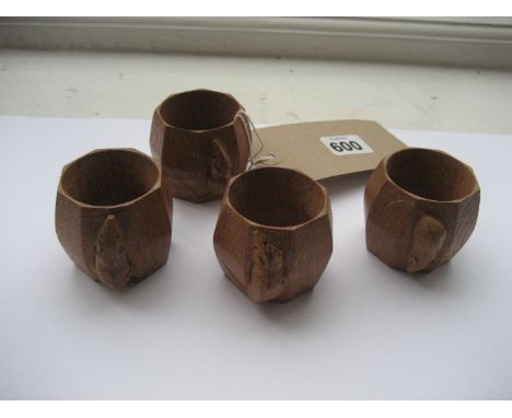 FOUR ROBERT |MOUSEMAN| THOMPSON NAPKIN RINGS^ 5CM HIGH. 