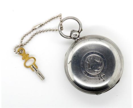 Sterling silver full hunter pocket watch with Chester hallmarks for 1884. Glass missing. White enamel dial march Lancashire W